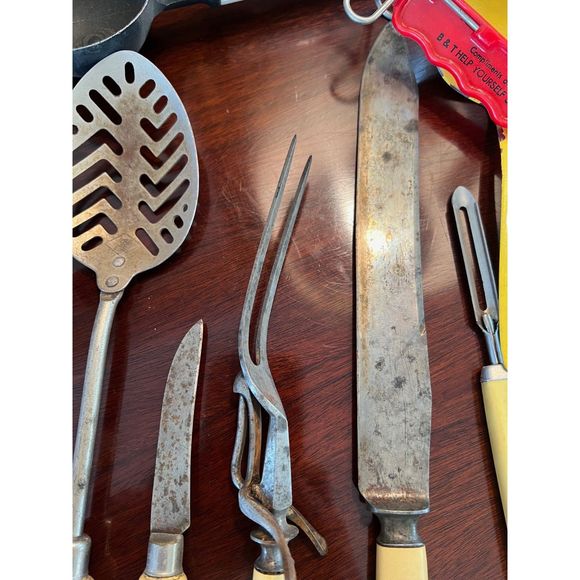 Primitive Kitchen Utensils Carving Set Potato Masher Cracker Tray 12 Pieces - Picture 11 of 11